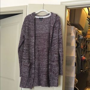 Maroon and white knit cardigan